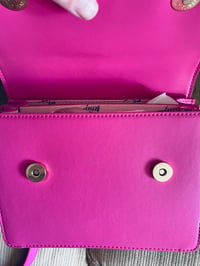 Image 4 of Betsey Johnson pink sequin box purse with optional Crossbody chain and Teddy charm