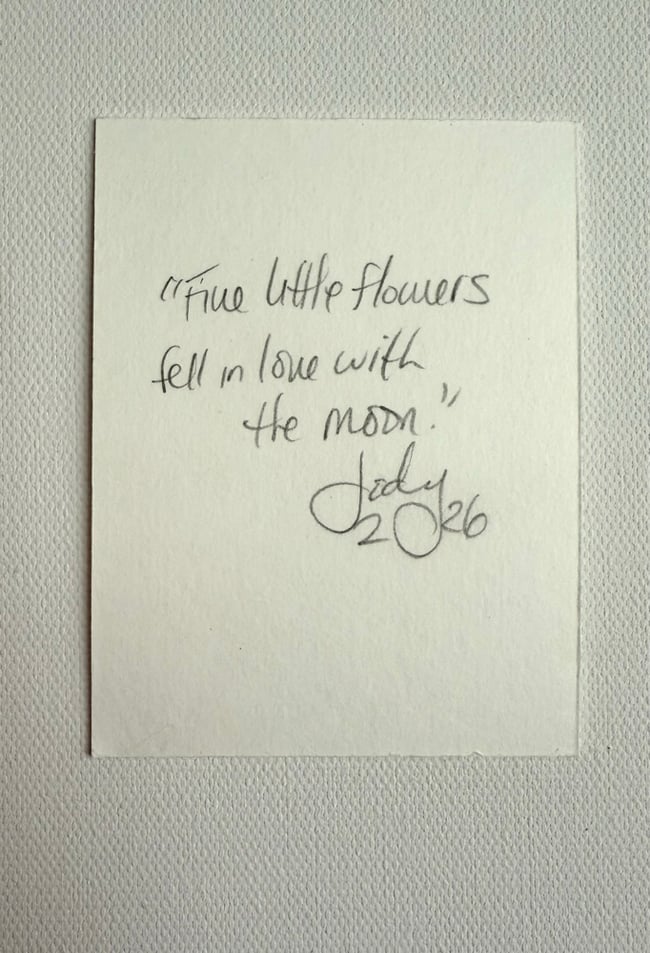 Five little flowers fell in love with the moon. Original mini painting.