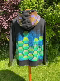 Image 1 of Upcycled Black Hoodie With Handpainted Hexagon Splatter