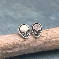 Image 4 of Sterling Silver Alien Stud Earrings Handmade