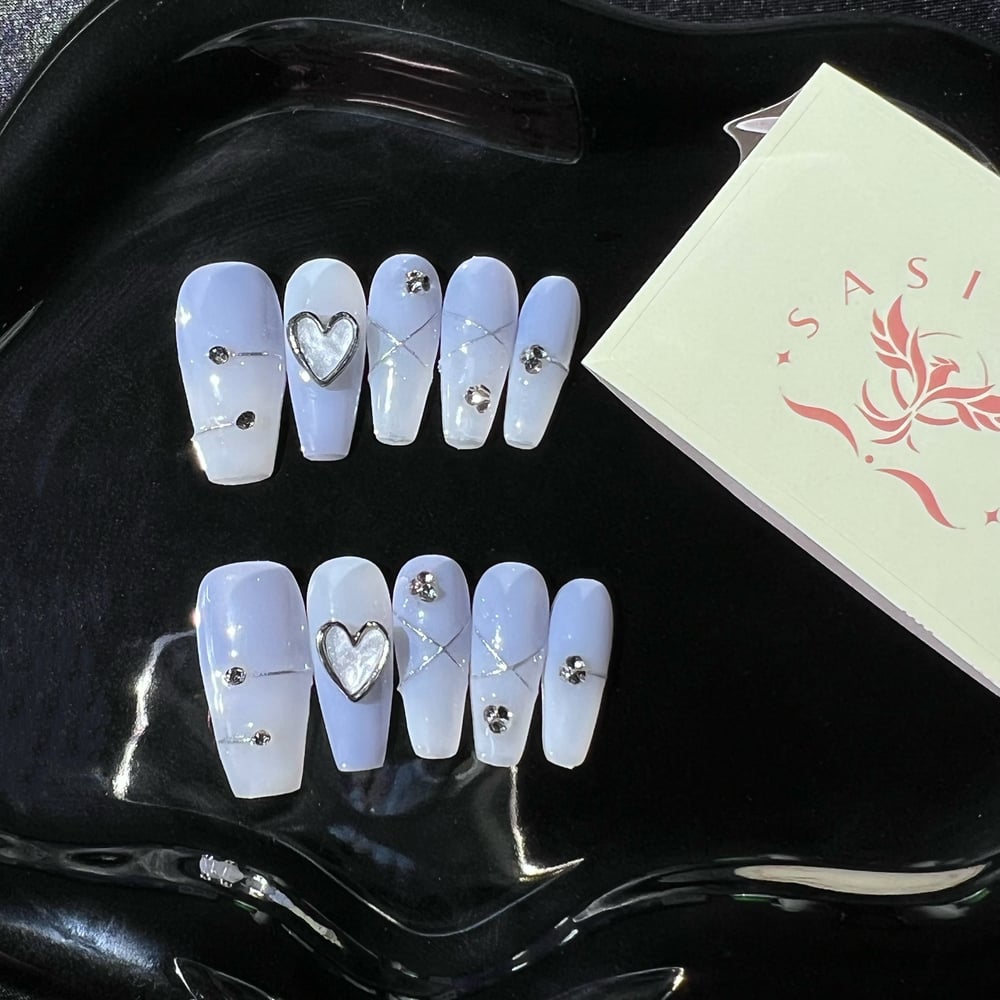 Image of Simple Blue Heart Press on Nails 