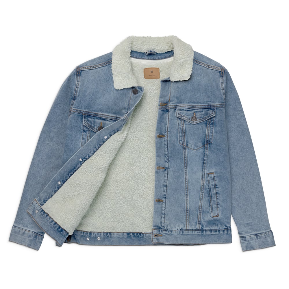 Image of Locked and Loaded Embroidered Denim Sherpa Jacket