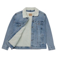 Image 4 of Locked and Loaded Embroidered Denim Sherpa Jacket