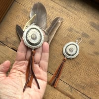 Image 3 of Antler Slice Earrings with Fringe (darker center)