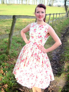 Image of 1950s garden party dress cream