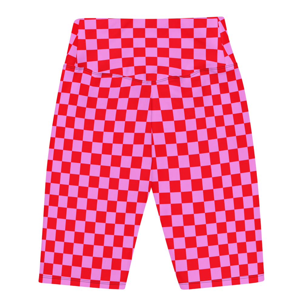 Pink Red Checkered Bike Shorts