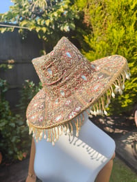 Image 3 of Dolly cowboy hat - recycled sari fabric gold silver