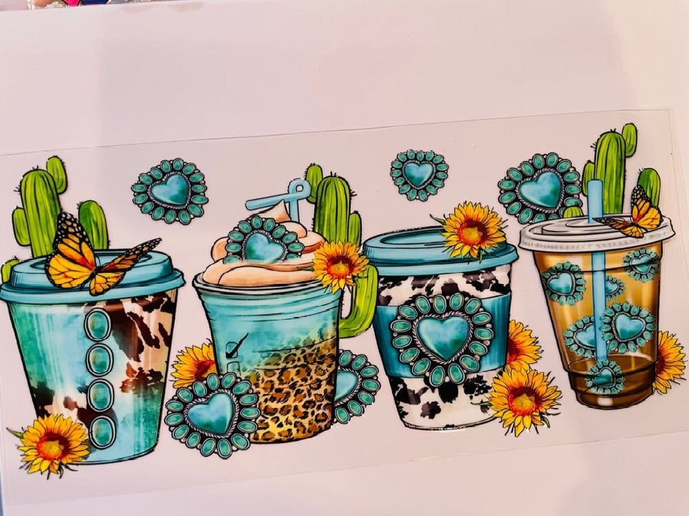 Image of Blue Coffee w/ Sunflowers and Butterflies