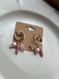 Image 2 of Rose Quartz Bead Charm Huggies