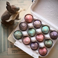 Image 1 of Set of 12 Spun Cotton Eggs, Gold & White Vintage Style
