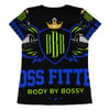 BossFitted Black Neon Green and Blue Women's Athletic T-shirt