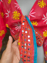 Image 4 of Embroidered Stevie - Red / turquoise trim