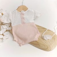 Image 1 of Newborn girls set with headband | Fiorenza | beige | short sleeves | baby pink | white