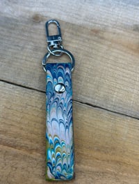 Image 1 of Leather Keychain, Hand-marbled Blues Nonpareil