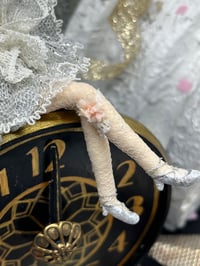 Image 4 of New Year’s Eve miniature art doll on vintage repurposed repainted clock