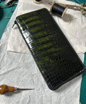 Image of Antique Moss Green Alligator Travel zip Wallet