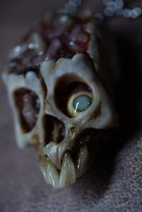 Image 8 of Brain Worms Skull pendant, stainless chain , glow in the dark eye, OOAK one of a kind