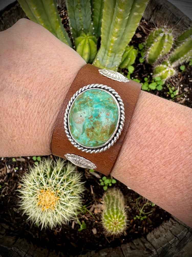 Image of Cananea Turquoise leather Bracelet - up to 7.5” wrist