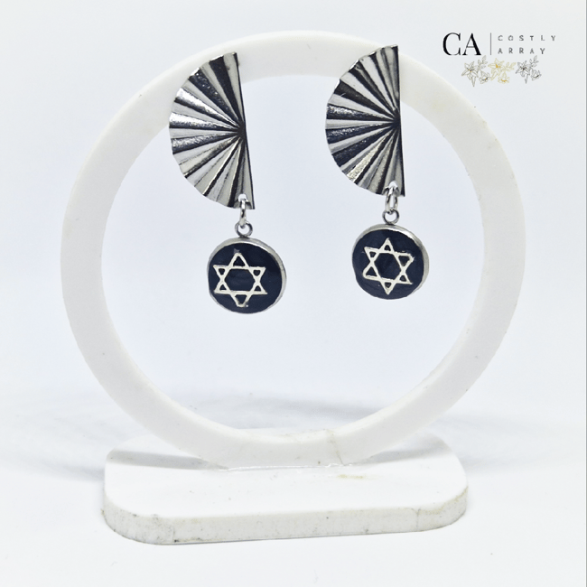 Silver half of circle dangle earrings 