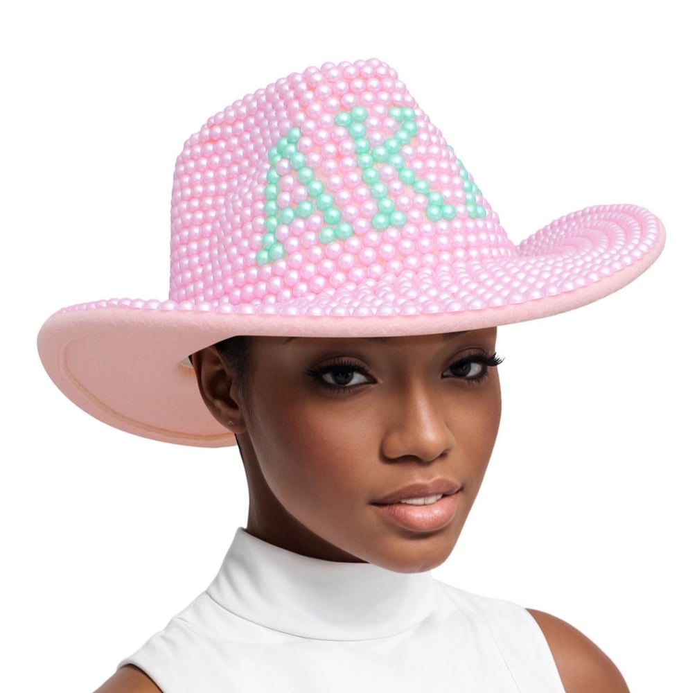 Image of Pink and Green Pearl Fedora Hat Women