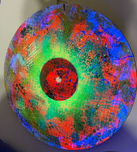 Image 3 of Abstract Hyper-color aerosol painting on upcycled wood round 