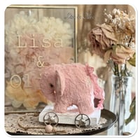 Image 3 of Handmade pink  teddy elephant on a little wooden cart.