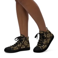 Image 2 of All Over Gold and Black Pentagram Women’s high top canvas shoes