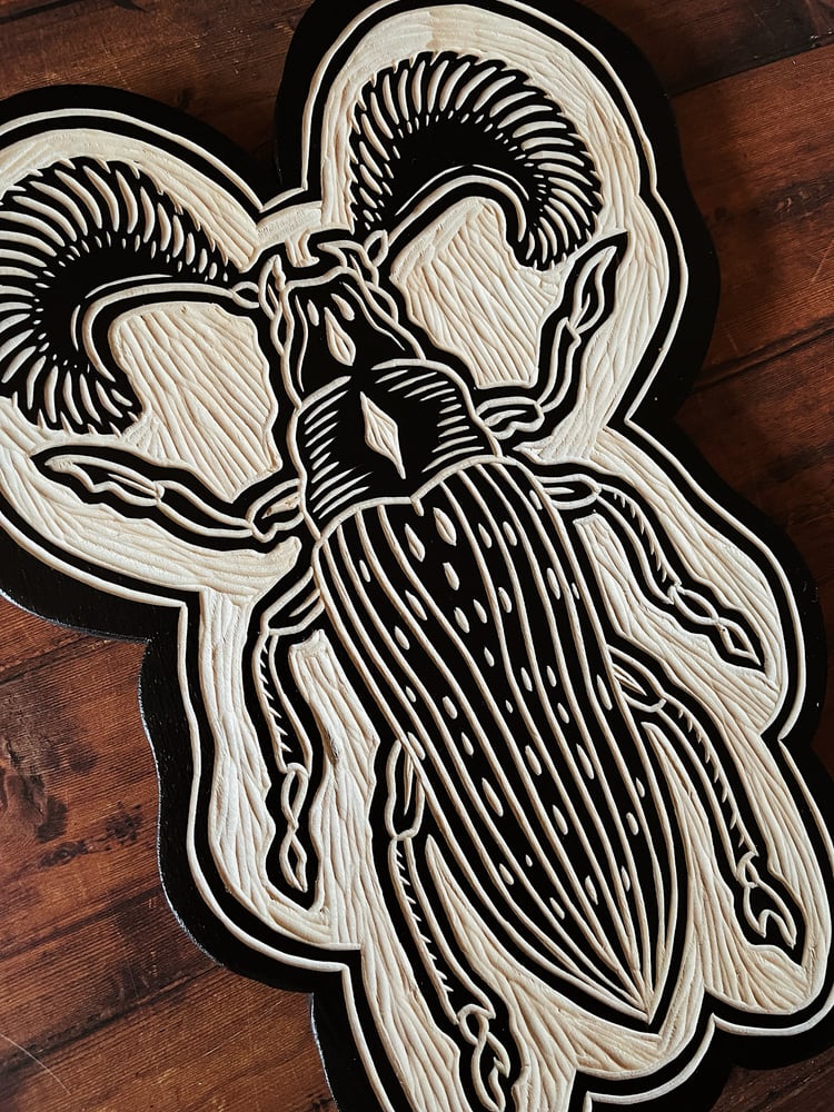 Image of Feather Horned Beetle Woodcut 
