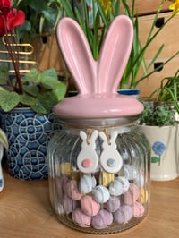 Image 1 of Ceramic Hanging Little Bunnies  Sideways or back view (Set of 2)