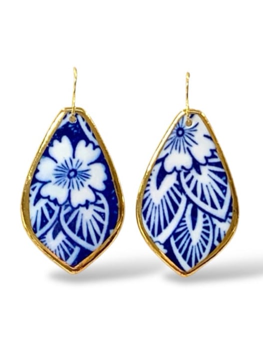 Image of Blue Floral Earrings (3x5.5cm)