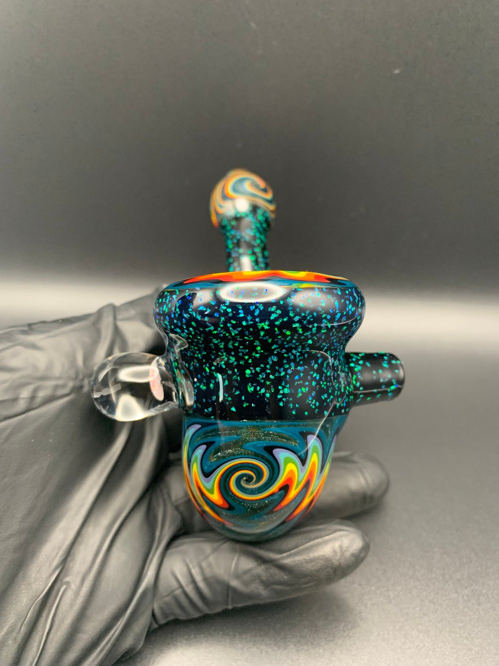 MINT CRUSHED OPAL w/ BLUE SPARKLE RAINBOW LINEWORK HEADY SHERLOCK