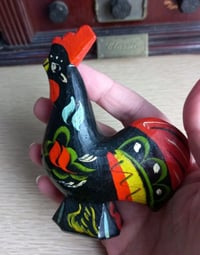 Image 2 of Vtg Swedish DALA ROOSTER Hand Carved Painted Wooden Black Multi