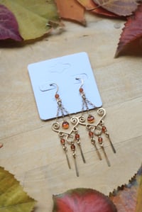 Image 3 of Brass + Orange Garnet Chained Chandelier Earrings