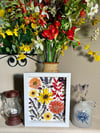 Zinnia, Sunflower, Lavender, Veronica & Nandina Wildflower Art in 8”x10” Shadowbox (202302LS)