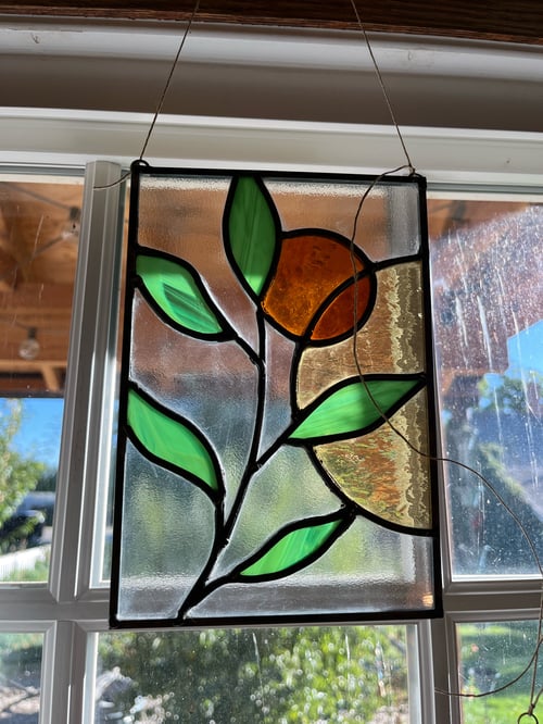 Image of Leaf & Sun, mini panel - stained glass