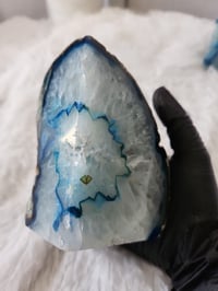 Image 3 of 4.1lb Blue Agate Geode Rough Edge Crystal - 2pc Set