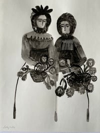 Image 1 of Flower sellers - folk portrait - gouache painting 