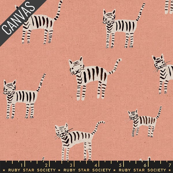 Image of Darlings 2 Ruby Star Society Linen Canvas Tiger Stripes Peach