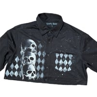 Image 3 of “DIAMOND SKULLS” Custom Hand Painted Cropped Button Up LARGE