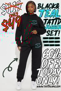 Image 2 of FREE JOGGERS!!! Black&teal Tattd&blessed JOGGER SET!!! 🖤🩵