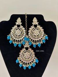 Image 2 of Kundan earrings and tikka set 