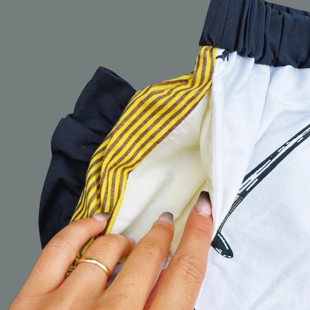 Image of High Waisted Ruffle Shorts — Spooky Yellow Stripe
