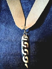 Image 2 of Beige leather necklace with mud cloth bead pendant