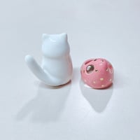 Image 5 of White Cat With Strawberry Hat Ceramic Figurine 3