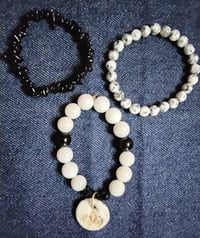 Image 2 of Stretch bracelet trio  (white agate,dalmatian jasper,black onyx)