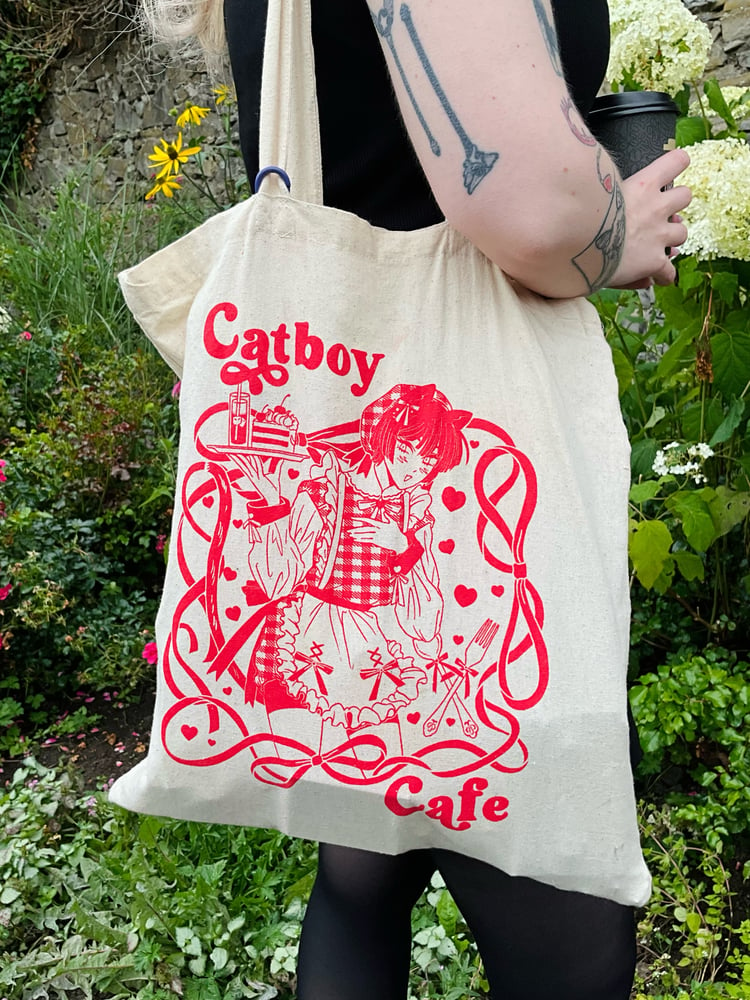 Image of Catboy Cafe Screen Printed ToteBag 