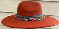 Image 4 of Orange Fedora Hat, Layered Bead and Feather Band