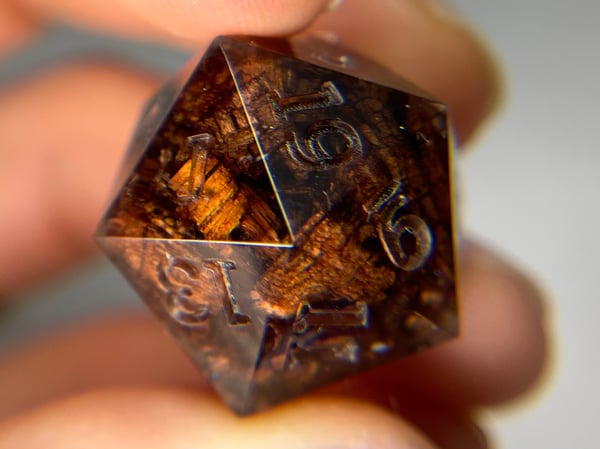 Image of Walnut wood shavings (preorder) 7-piece dice set for TTRPG