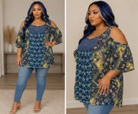 Image 1 of (Gently Used) 2X new directions open shoulder multi top #1139*8