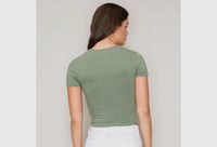 Image 3 of Crew Neck Short Sleeve CottonCrop Top sea Spray 